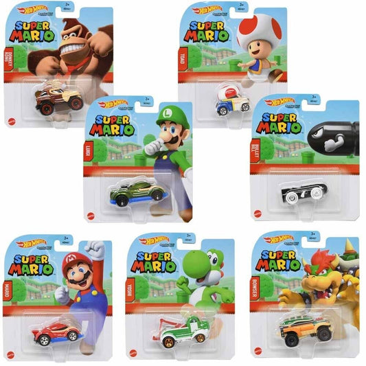 Hot Wheels Character Cars Super Mario Set of 7 1:64 Die-cast Cars Model Toys