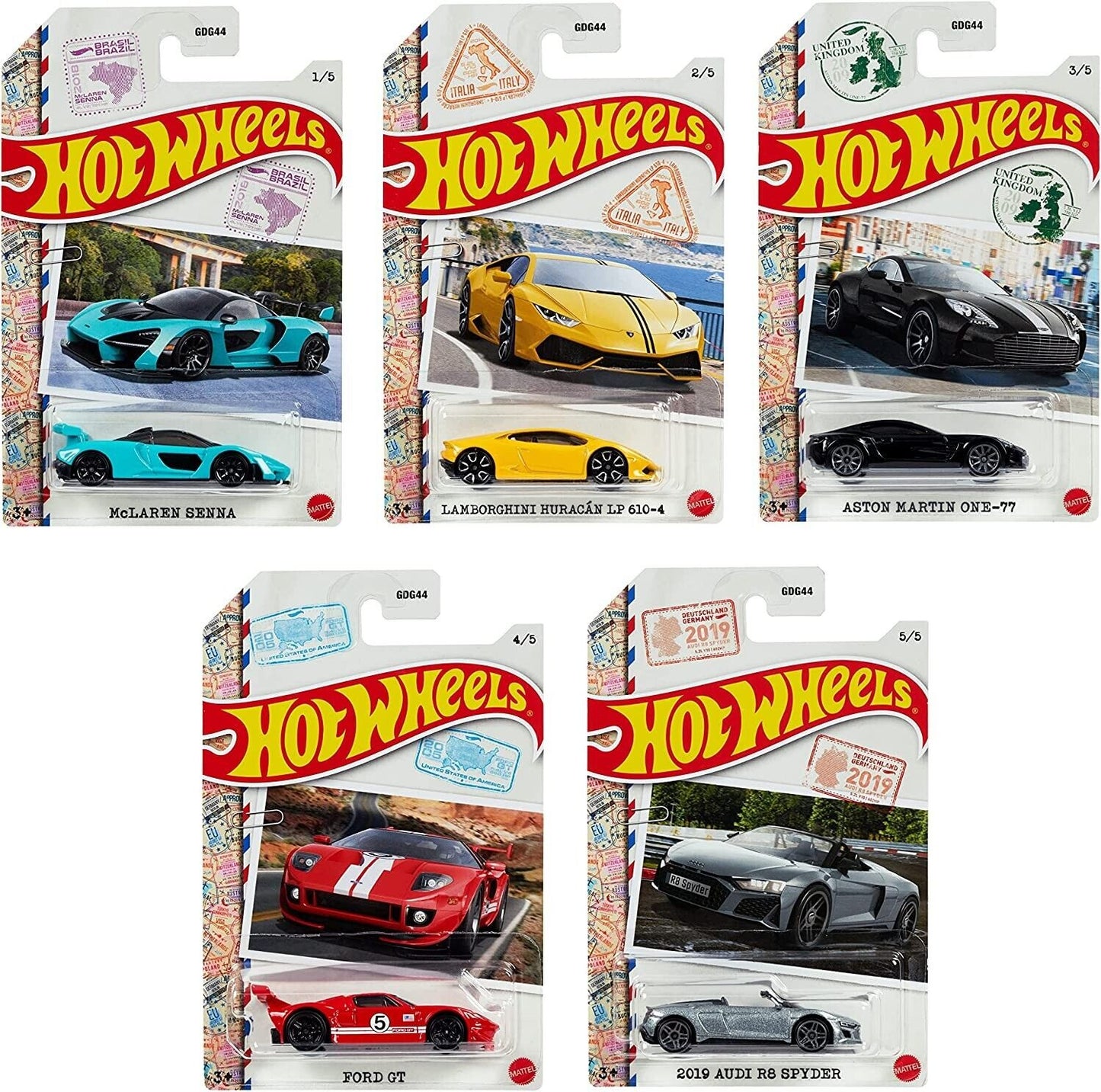 Hot Wheels 2022 International Super Car Juego de 5 coches escala 1:64 juguetes de modelo de coche fundido a presión