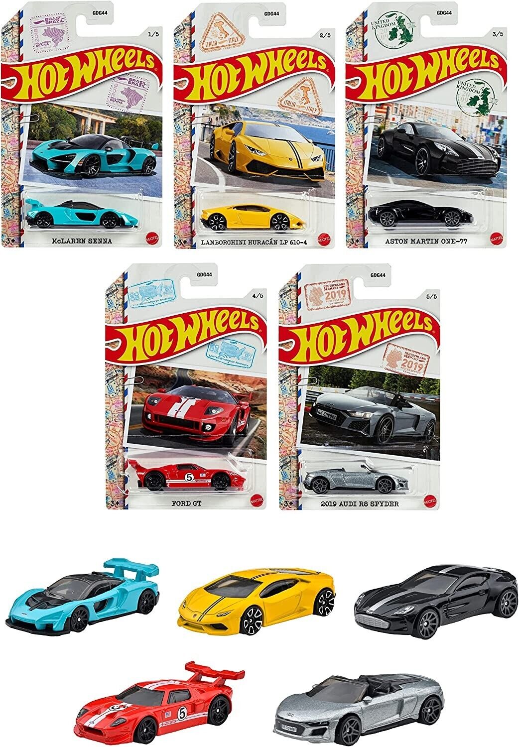 Hot Wheels 2022 International Super Car Juego de 5 coches escala 1:64 juguetes de modelo de coche fundido a presión