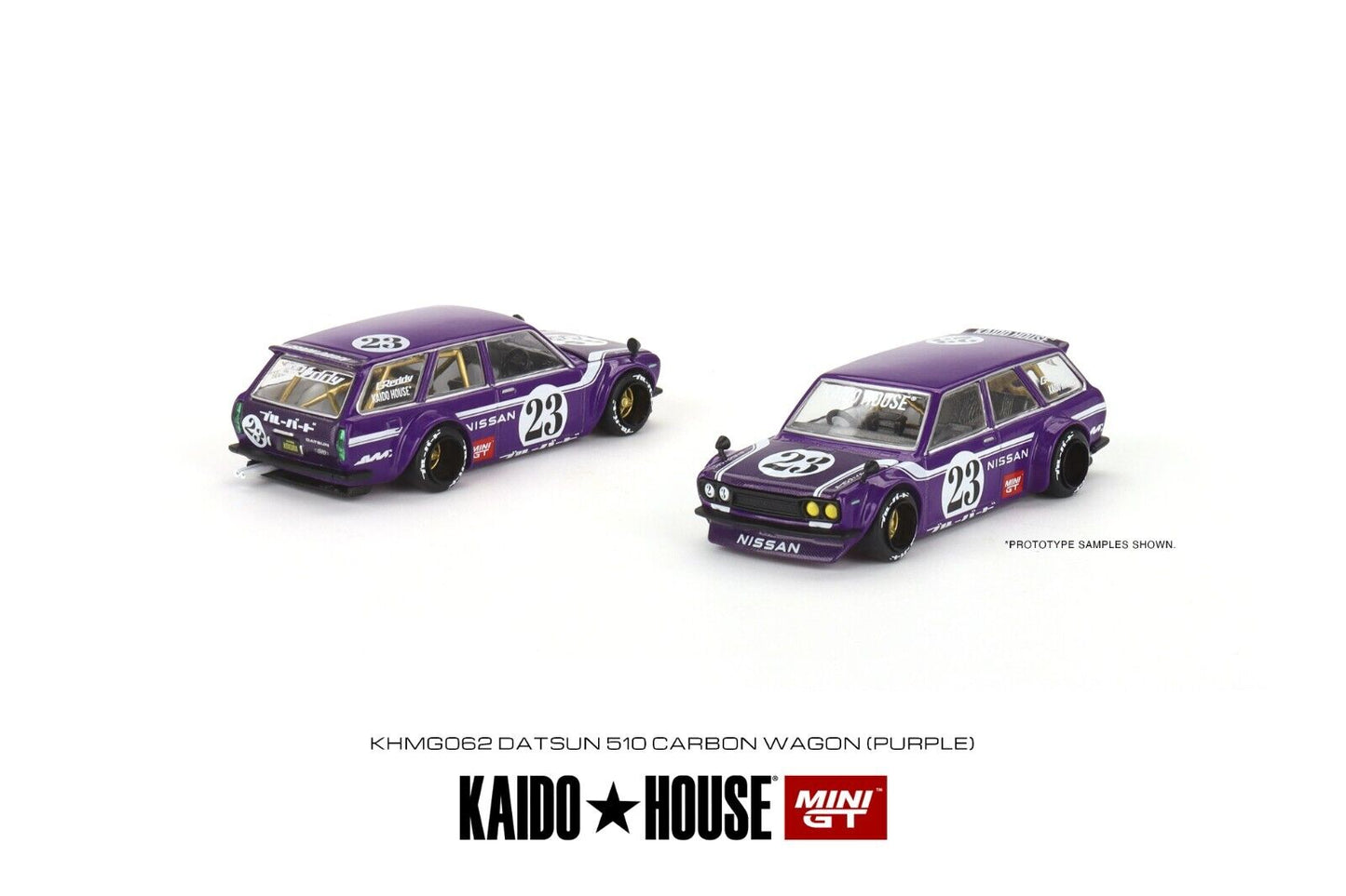 Mini GT Kaido House Datsun 510 Wagon FIBRA DE CARBONO V1 JDM Modelo de coche fundido a presión 1/64