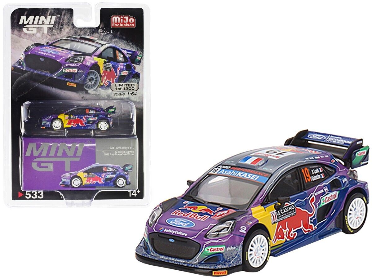 Mini GT Ford Puma Rally1 #19 M-Sport Ford WRT Red Bull Metal 1/64 Die-cast Car