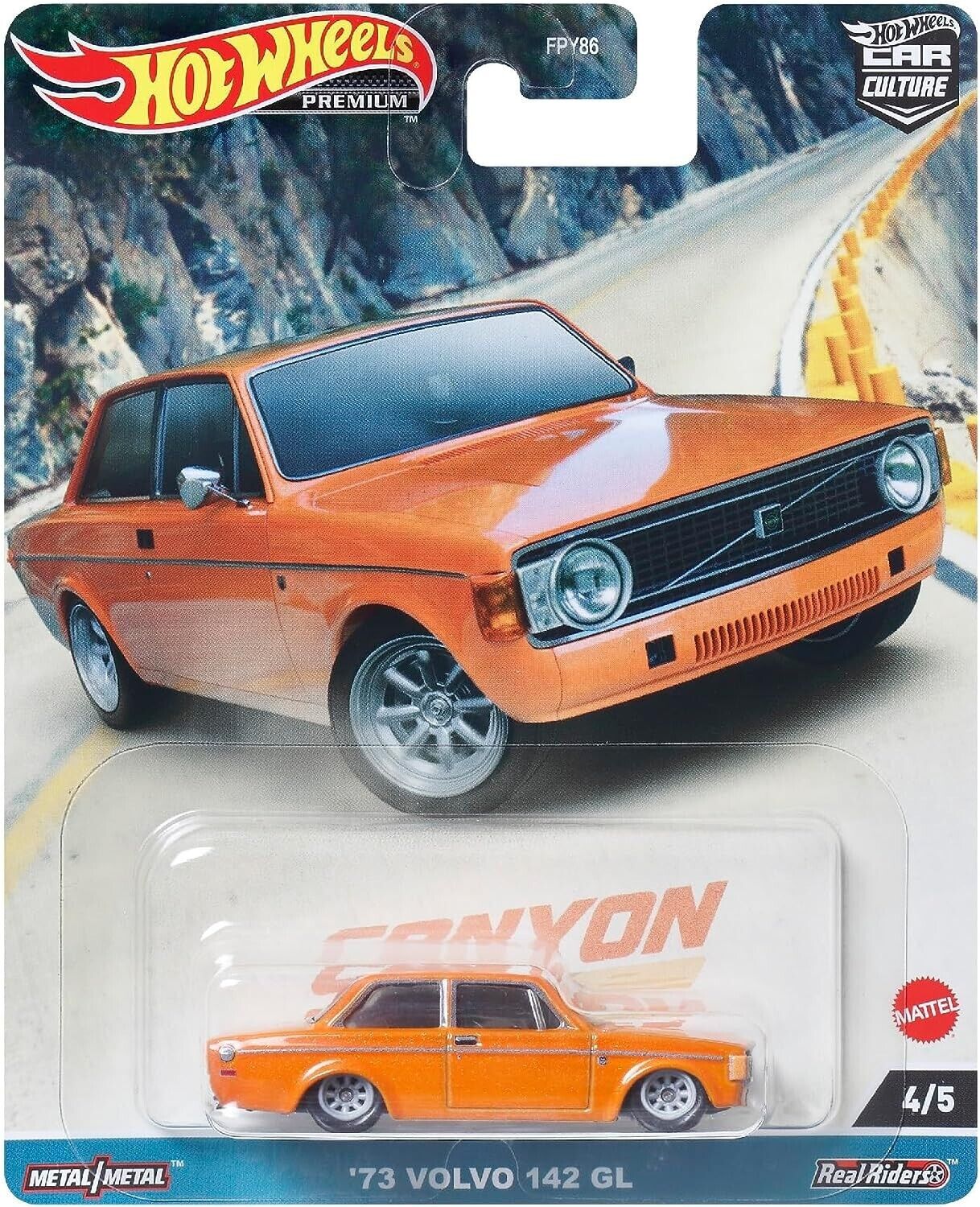 2023 Hot Wheels Car Culture Canyon Warriors '73 Volvo 142 GL Coche naranja 1/64