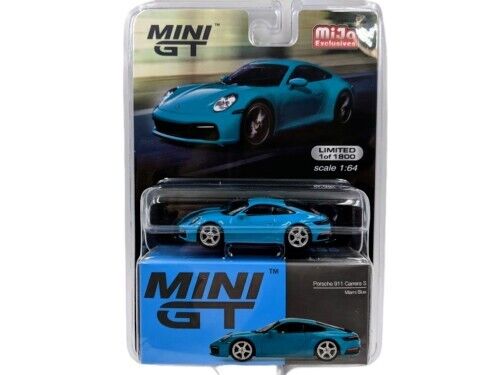 MINI GT Porsche 911 Carrera S Miami azul escala 1:64 juguetes de modelo de coche fundido a presión