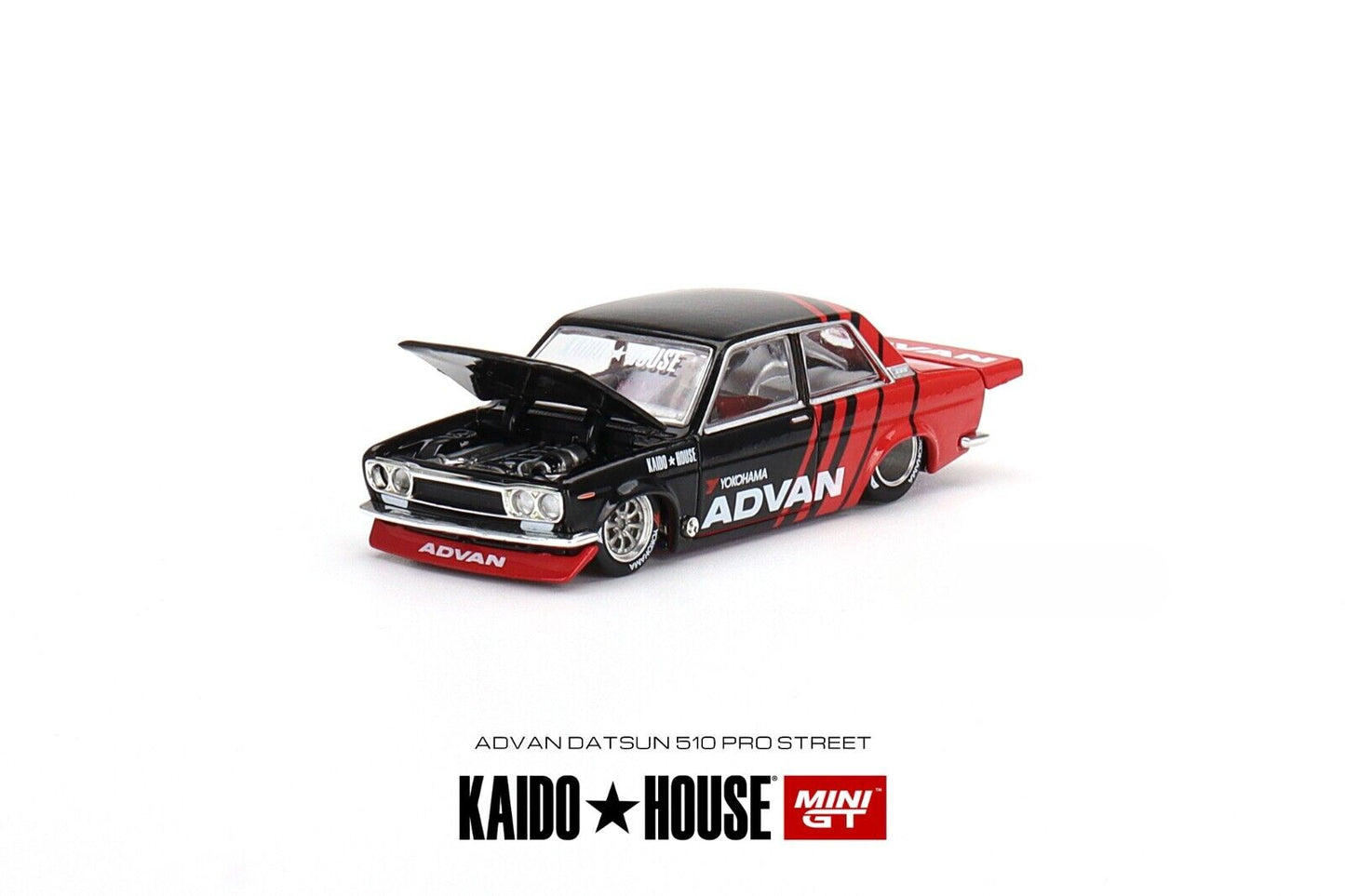 Mini GT KAIDO HOUSE Datsun 510 Pro Street ADVAN 1:64 juguete de modelo de coche fundido a presión