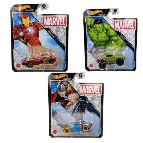 Hot Wheels Marvel Iron Man Hulk Thor Set of 3 1:64 Scale Diecast Cars Model Toys