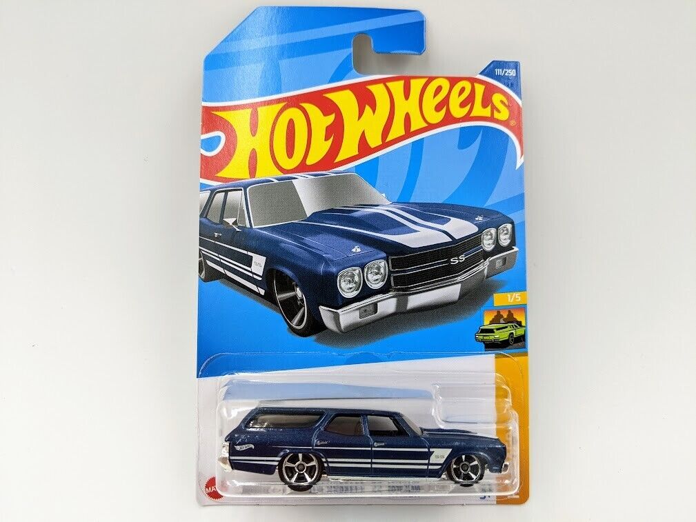 Hot Wheels Vintage '70 Chevelle SS Wagon 1:64 Modelos de autos fundidos (AZUL)